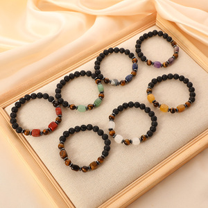 Toptan el yapımı karışık taş kaplan gözü boncuk streç bilezik şifa doğal taş kare boncuklu bilezikler - Product Image 2