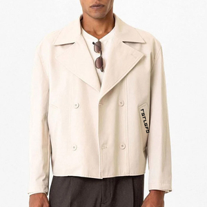 Manteau trench court pour homme, coupe ajustée, double boutonnage, revers, veste courte, style décontracté minimaliste, vêtement d'extérieur printemps automne - Product Image 3