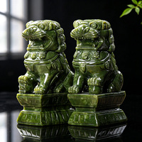 Statue de chiens Foo en jade vert naturel, paire de lions gardiens chinois, décoration Feng Shui pour la protection de la maison