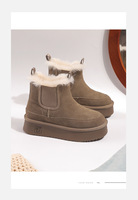 Bottes de neige basses en cuir véritable et daim de vache pour femme, nouvelle collection hiver, doublure chaude, confortables, chaussures de mode pour l'extérieur, chaussures chaudes