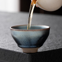 Jianyang Jianzhan Ensemble de tasses et bols à thé Kung Fu de maître, en céramique à glaçure à effet de goutte d'huile et à glaçure colorée, en fer émaillé, style Nouvelle Chine