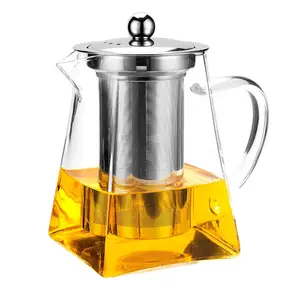 Hot sale 950ML square shape glass teapot with stainless steel and infuser