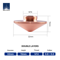 Nouvelles buses laser Focus D32 M14 H15 double couche couleur cuivre T3 Cuivre 1064nm pour tête de découpe laser à fibre CNC /WSX