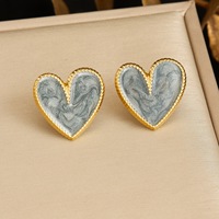 Boucles d'oreilles femme style INS cœur rétro émail, bijou acier inoxydable plaqué or 18K