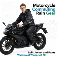Combinaison de pluie pour moto en PVC imperméable et coupe-vent à haute visibilité avec camouflage réfléchissant pour hommes, idéale pour les voyages en scooter et le camping