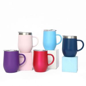 12Oz Customized Logo <b>Double</b> <b>Wall</b> Stainless Steel Wine Tumbler Insulated Coffee <b>Mug</b> Egg Shape Travel Print Cup With Handle - Product Image 1