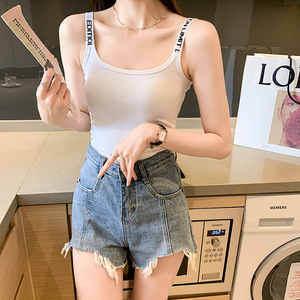 White And Black Cotton Camisole Vest Women Slim Fit Base Layer With Suspenders Alphanumeric Script Pattern Micro Elasticity - Product Image 3
