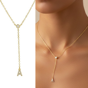 Collar Minimalista con Iniciales de 26 Letras, Chapado en Oro de 18K, con Circonitas, Cadena en Forma de Y, Collar Redondo con Circonitas - Product Image 1
