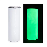 Bouteille d'eau en acier inoxydable blanche de 20 oz, droite et étroite, vierge pour sublimation, lumineuse dans le noir, avec paille