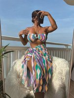 Xuanlang 3 couleurs Sexy maillots de bain pour femmes géométrique coloré imprimé licou Bikini avec couverture 3 pièces maillot de bain C3514 #
