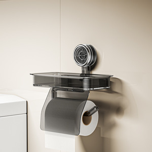 Yimijia Bathroom <b>Tissue</b> Holder Suction Cup Wall Mount No Drill Toilet <b>Paper</b> Storage Box With Shelf For Bathroom - Product Image 4