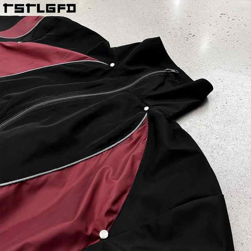 Custom Cotton Streetwear Gym Wear Windbreaker Jacket for Men Summer Set Sports Jogging Wear Splicing Patchwork Tracksuit Men · image 4