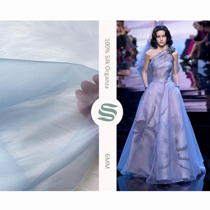 Tissu en organza de soie de mûrier 6 mm, fin, léger, rigide, pour voile de mariée, vêtements de mariée - Product Image 1