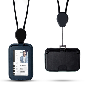 ซองใส่บัตรหนังแท้แนวนอน/แนวตั้ง พร้อมสายคล้องคอแบบริบบิ้นและช่องใส่บัตรเครดิต - Product Image 1
