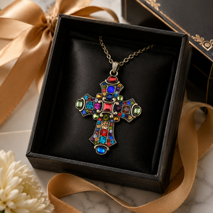 <span class=keywords><strong>Collana</strong></span> con Ciondolo a <span class=keywords><strong>Doppio</strong></span> <span class=keywords><strong>Cuore</strong></span> con Cristalli Scintillanti e Croce, Regalo per Donne, "Fede Speranza Amore" - Product Image 3