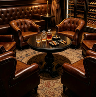 Ensemble de chaises Chesterfield multicolores en cuir PU à clous et table ronde de comptoir pour bar à whisky, bar à cigares, salle de dégustation, club