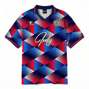 Maillot de football rétro rouge et bleu original, chemise décontractée tendance, vêtement de rue, logo brodé, uniforme de football vintage personnalisé - Product Image 1