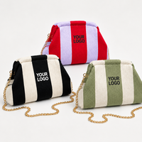 Bolso de punto tipo dumpling con tela de rizo a rayas, correa de cadena, bandolera, logotipo personalizado, OEM ODM, venta al por mayor, bolso hobo, bolso de media luna, bolso de mano