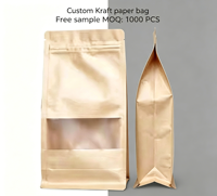 Sac en papier kraft écologique de qualité alimentaire avec fenêtre transparente et fermeture éclair refermable pour l'emballage de collations, sac à fond plat