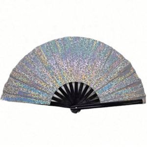 Abanico Plegable Reflectante Iridiscente con Diseño de Estrella Holográfica y Soporte para Abanico, Disponible en Stock - Product Image 5