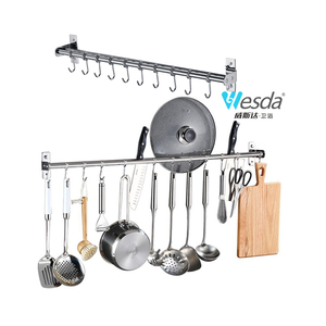 מתלה נירוסטה WESDA, מתלה קיר למטבח, מתלה לסירים, מחבתות, מכסים, ווים, מארגן מטבח, מתלה לסירים - Product Image 1