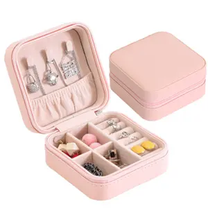 Caixa organizadora de joias para meninas, caixa de armazenamento de joias de couro de luxo com logotipo personalizado, caixa portátil de exibição para meninas e mulheres, brincos, colares