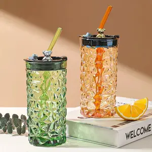 Cartoon Bear Shape Glass Cup With Straw Creative Cute Juice Drinking Cup Household Office Coffee Mug With Lid