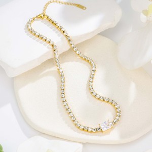 18K Gold Plated Stainless Steel Tennis Chain Women's Jewelry <b>Set</b> <b>Square</b> Zircon Crystal Rhinestone Pendant Trendy Daily Wear - Product Image 3