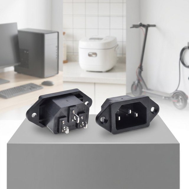 AC Power Plug C14 Triangular Socket DB-14-1 Male Connector with Holes Computer Male Connector Appliance Certified 15A