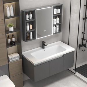 Sang Trọng Hiện Đại LED Gương Thông Minh Tủ Ánh Sáng Màu Xám Lớn Không Gian Lưu Trữ Cho Trang Trại Căn Hộ-Nhà Máy Số Lượng Lớn Phòng Tắm vanities - Product Image 1