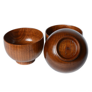 Japanese Style Wooden Bowls Set 4Pc Handmade Solid Color For Hotel Coffee <b>Tea</b> Gifting - Product Image 2