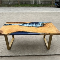 Tumeur de sapin chinois panneau de comptoir de table de jeu de table en résine bleu océan bois massif