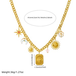 Sun Moon Star Gold Plated Necklace <b>Bracelet</b> <b>Set</b> Zinc Alloy Unisex Jewelry Fashion Accessories - Product Image 4