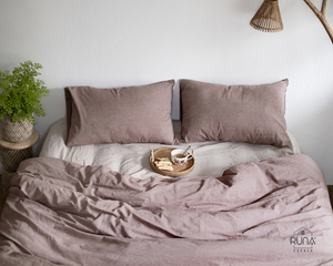 Housse de couette d'hôtel de luxe sur mesure en gros, 100% coton prélavé, couleur prune mat, aspect lin d'hôtel - Product Image 3