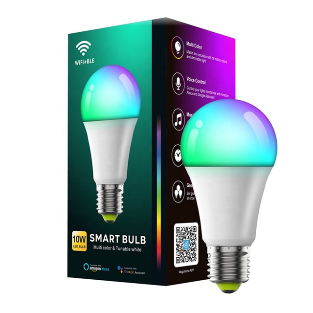 10W LED Smart WIFI+BT+2.4G Remote Control Bulb E27 RGB+CCT Dimmable Light Bulb Work with Alexa Google Home Voice Control