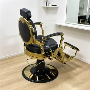 Sillón de Barbería Moderno de Alta Gama con Bomba Hidráulica Reclinable Dorada, Giratorio 360 Grados, para Barbería, con Altura Ajustable - Product Image 3