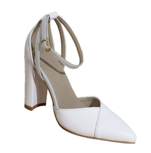 Chaussures à talons blocs pour femmes UP-2694j, chaussures de bureau blanches, taille <span class=keywords><strong>41</strong></span> 42, bride à la cheville, bout pointu, talons hauts pour femmes - Product Image 1