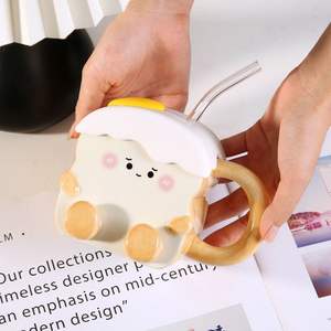 Mug en céramique pour couple, design attrayant, avec paille et couvercle, idéal comme tasse à café ou à eau, cadeau d'anniversaire, pour la maison, tasse à pain - Product Image 5