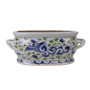 RXCG06-D Vente en gros <span class=keywords><strong>de</strong></span> pots <span class=keywords><strong>de</strong></span> fleurs ovales en porcelaine peints à la main avec motif <span class=keywords><strong>de</strong></span> fleurs <span class=keywords><strong>de</strong></span> phénix vertes et bleues pour la maison - Product Image 1