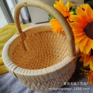 Rattan <b>Baskets</b> Natural Wood Color Circle Shape <b>Stackable</b> With Handle For Home Storage And Decoration - Product Image 2