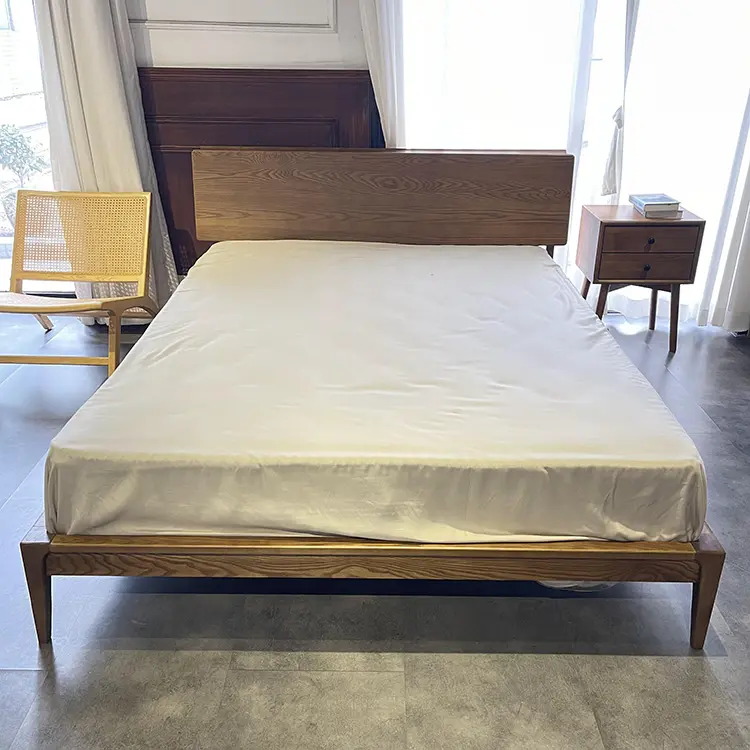 आधुनिक नॉर्डिक ठोस लकड़ी बेडरूम बिस्तर लक्जरी डबल अपार्टमेंट होटल राजा आकार paulownia लकड़ी sunoko तह बिस्तर