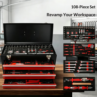 108pcs Metal Tool Chest Box with 3 Drawers, EVA Foam Tray Mechanics Socket Wrench Set for Garage Multi-purpose