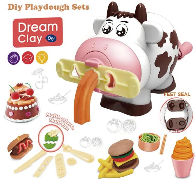 Bricstar गर्म बिक्री कार्टून गाय मिट्टी playdough खिलौने बच्चों के शैक्षिक खिलौने 31PCS playdough सेट खिलौने प्लास्टिक