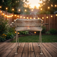 Barbecue Grill Double Broche Shashlik Gril Vertical Poulet Grill Chypre Brésilien Churrasco Spit Rôtisserie avec Kit de Rôtissoire