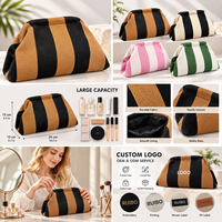 Pochette de toilette rayée avec logo personnalisé, grande capacité, portable, pour femmes, pour organiser les cosmétiques et les articles de toilette en voyage