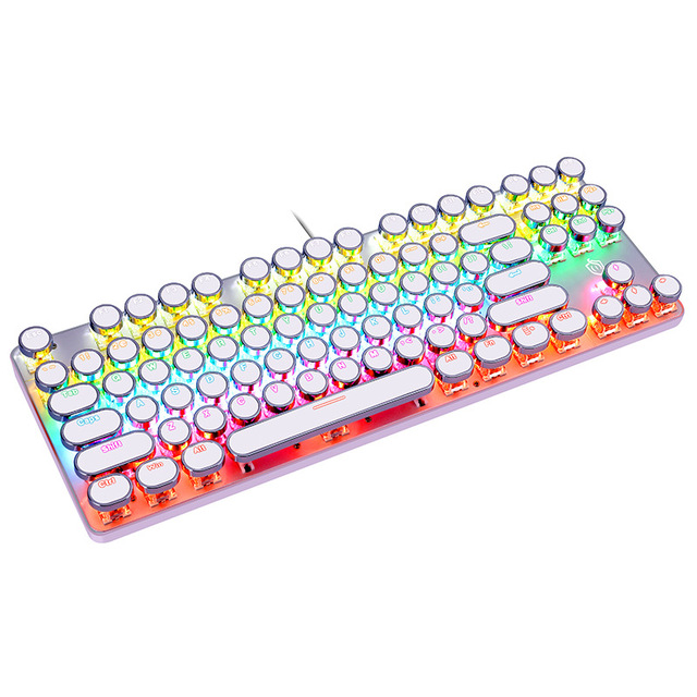 Retro Punk Mechanical Keyboard for Gaming Wired Cyan Axis Esports Desktop Computer Backlit Keyboard 87key Round Keycaps Keyboard