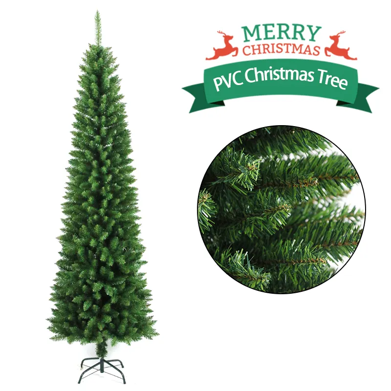 Hot Newest Amazon Pencil PVC Artificial Xmas Tree Christmas tree Indoor Safe Plant with Light for Christmas Decor and