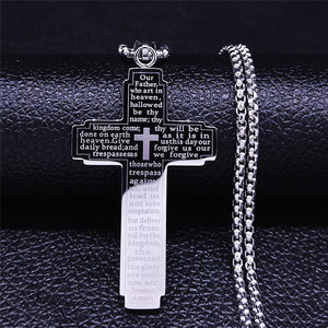 Bijoux religieux pour hommes Collier croix en acier inoxydable Collier pendentif croix de <span class=keywords><strong>prière</strong></span> <span class=keywords><strong>du</strong></span> Seigneur gravé dans <span class=keywords><strong>la</strong></span> Bible - Product Image 5