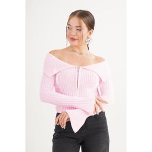 Cardigan en tricot rose à col Madonna avec fermeture éclair intégrale, motif uni, décontracté, hiver/automne, vente en gros - Product Image 4