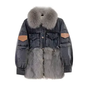 Parka in Denim Invernale con <span class=keywords><strong>Tasche</strong></span>, <span class=keywords><strong>Cappotto</strong></span> Corto in <span class=keywords><strong>Pelliccia</strong></span> Sintetica per Donna - Product Image 1